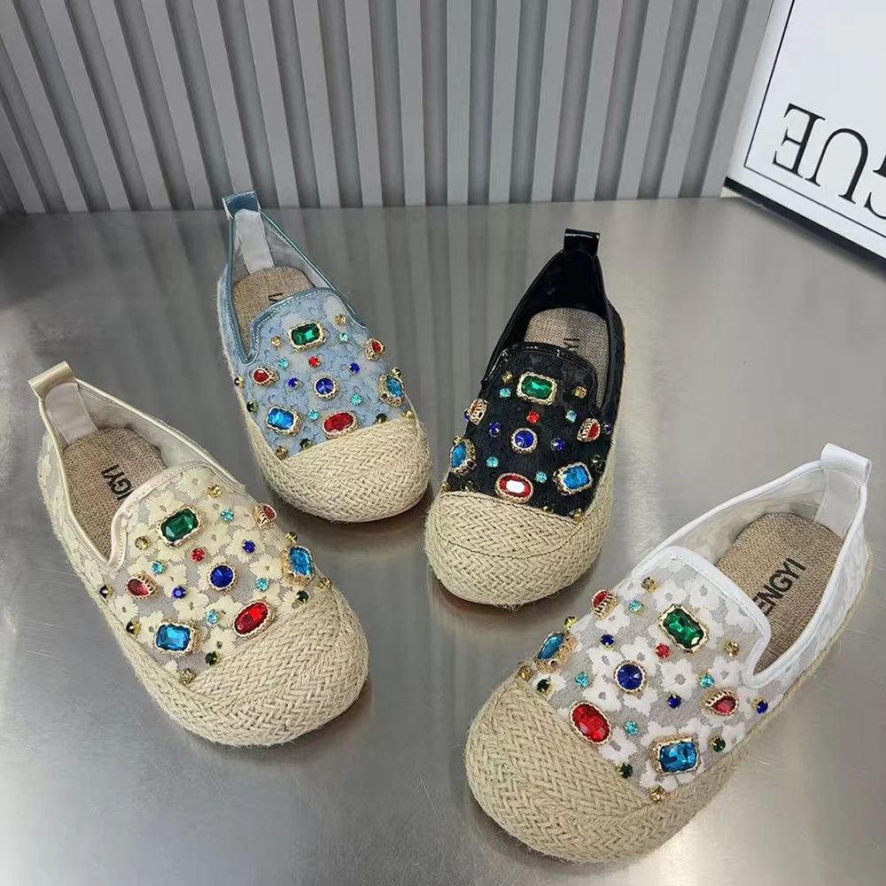 

Fashion Women Shoes Plus Size Casual Flat Women Mullers Designer Summer Female Loafers Antislip Rhinestone Women Shoes
