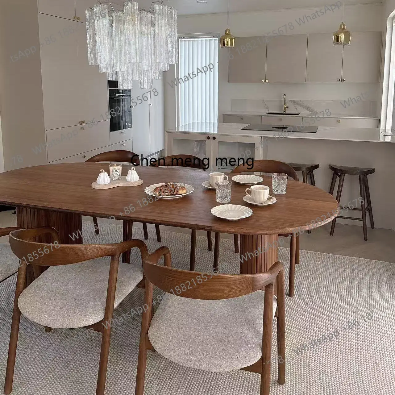 Medieval style solid wood dining table French, retro creative modern simple desk oval