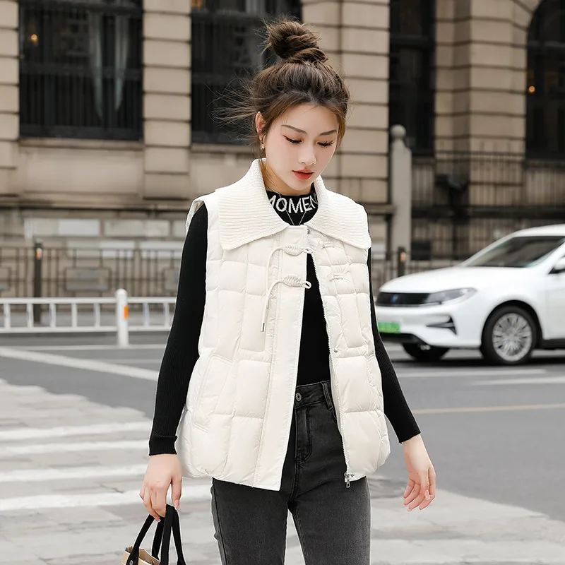 Down Cotton Autumn and Winter Vest New Yarn Neck Women's Fashionable Short and Versatile Western Style Loose Top