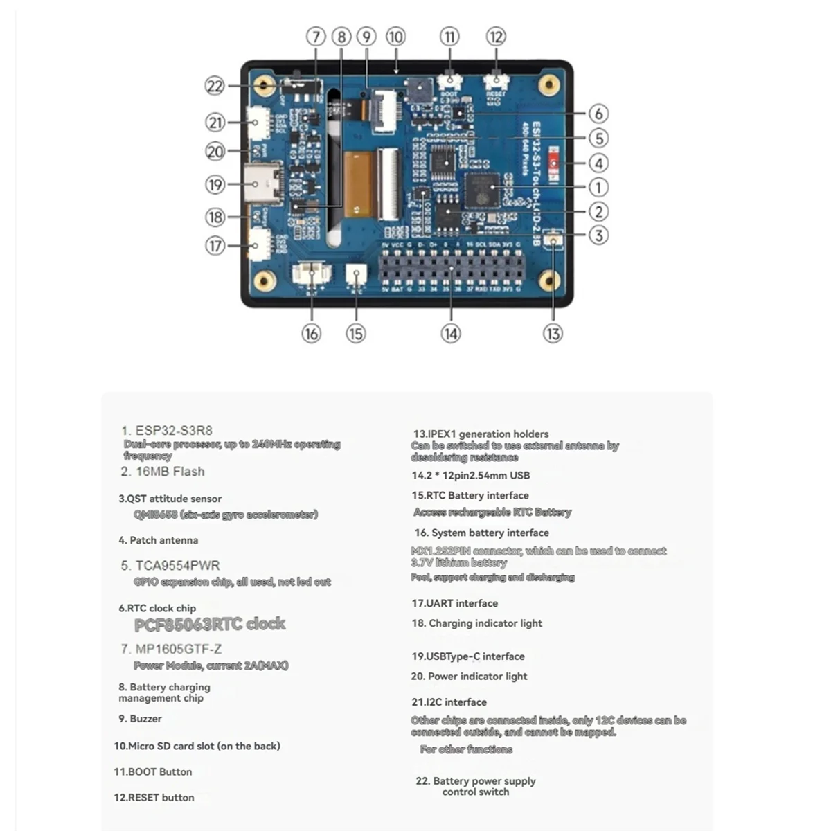 - 2.8inch IPS Capacitive Display Development Board with Onboard Antenna Display Support Bluetooth WiFi