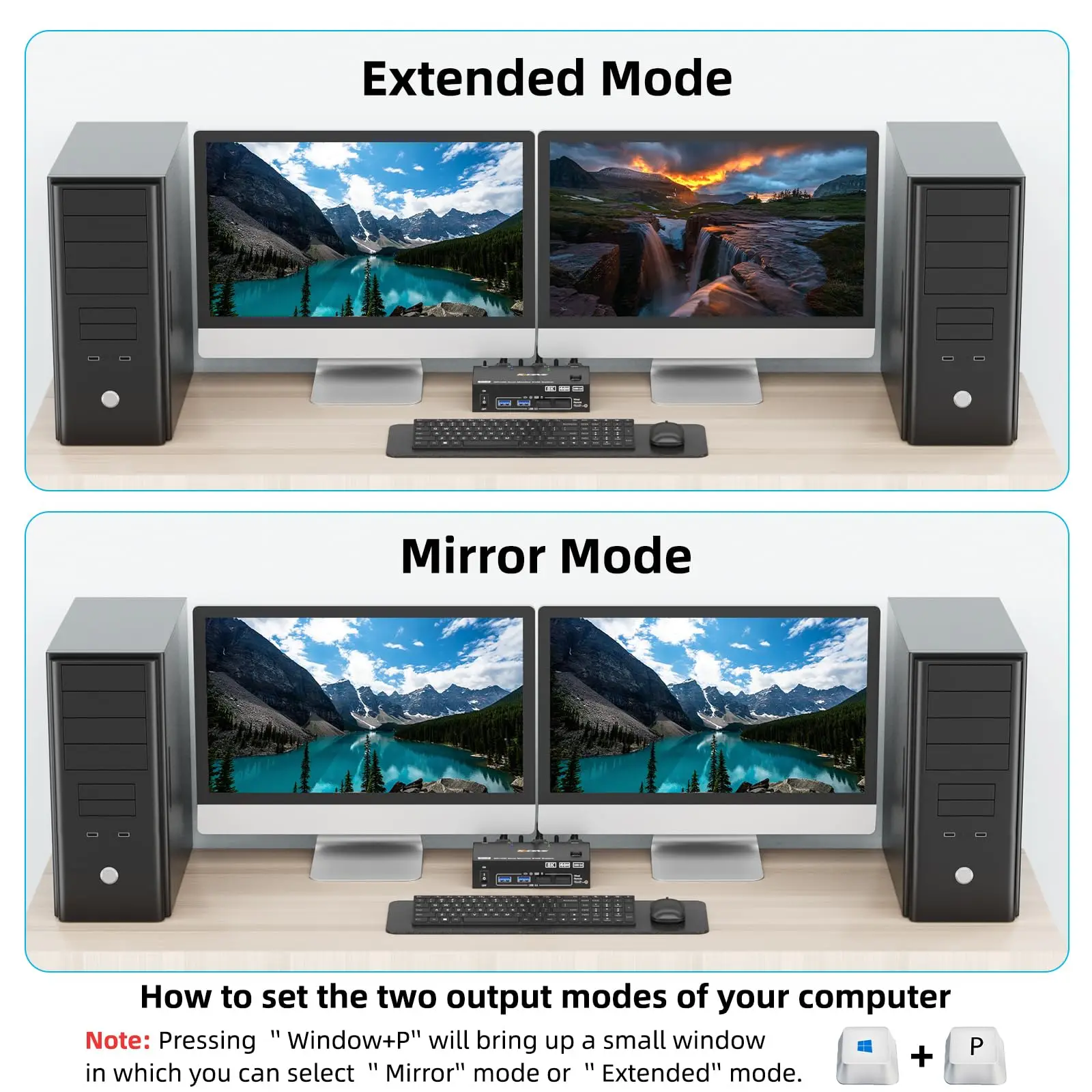 Interruptor KVM de 8K, 2 monitores, puerto de pantalla keve + HDMI, Monitor Dual, para 2 unidades, 2 monitores y 4 dispositivos USB 3,0