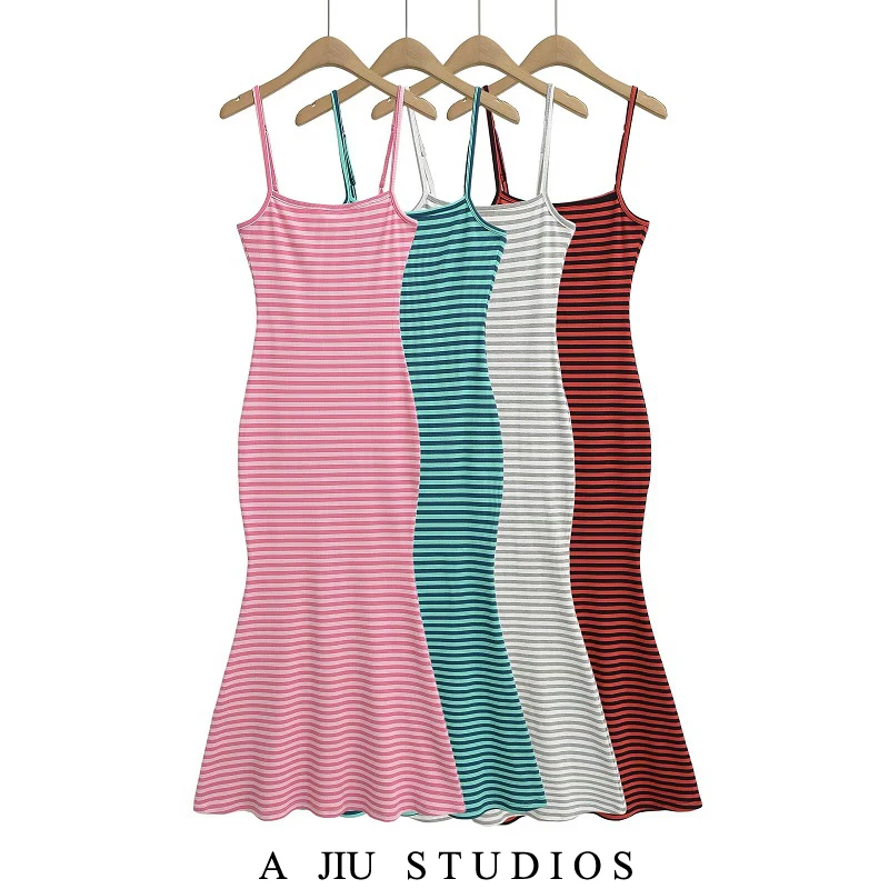 

Pure Desire Sexy S-Curve Stripe Strap Fi Tail Dr Women's Summer Slimming Hot Girl Long Skirt Strapl Hoodie Summer Dr