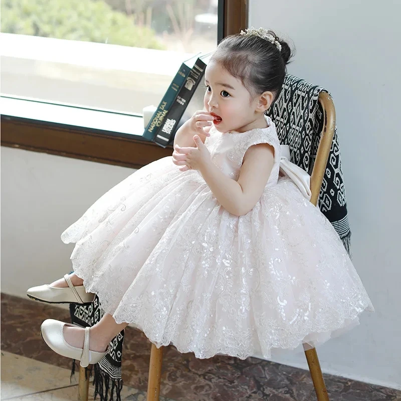 Fashion Baby Girl Princess Bling Sequin Dress Infant Toddler Child Bow Vestido Party Pageant Birthday Ball Gown