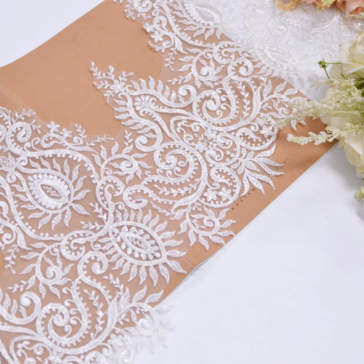 New 35CM Wide Retro Style Bead Embroidery Lace Home Textile Children's Clothing Wedding Lace Accessories