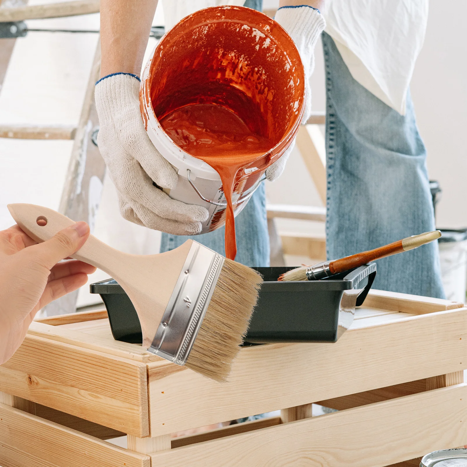 

7Pcs Flat Tip Wood Paintbrush Set for Oil Acrylic Watercolor Painting Drawing Artist Painting Supplies Wood Paint Brush