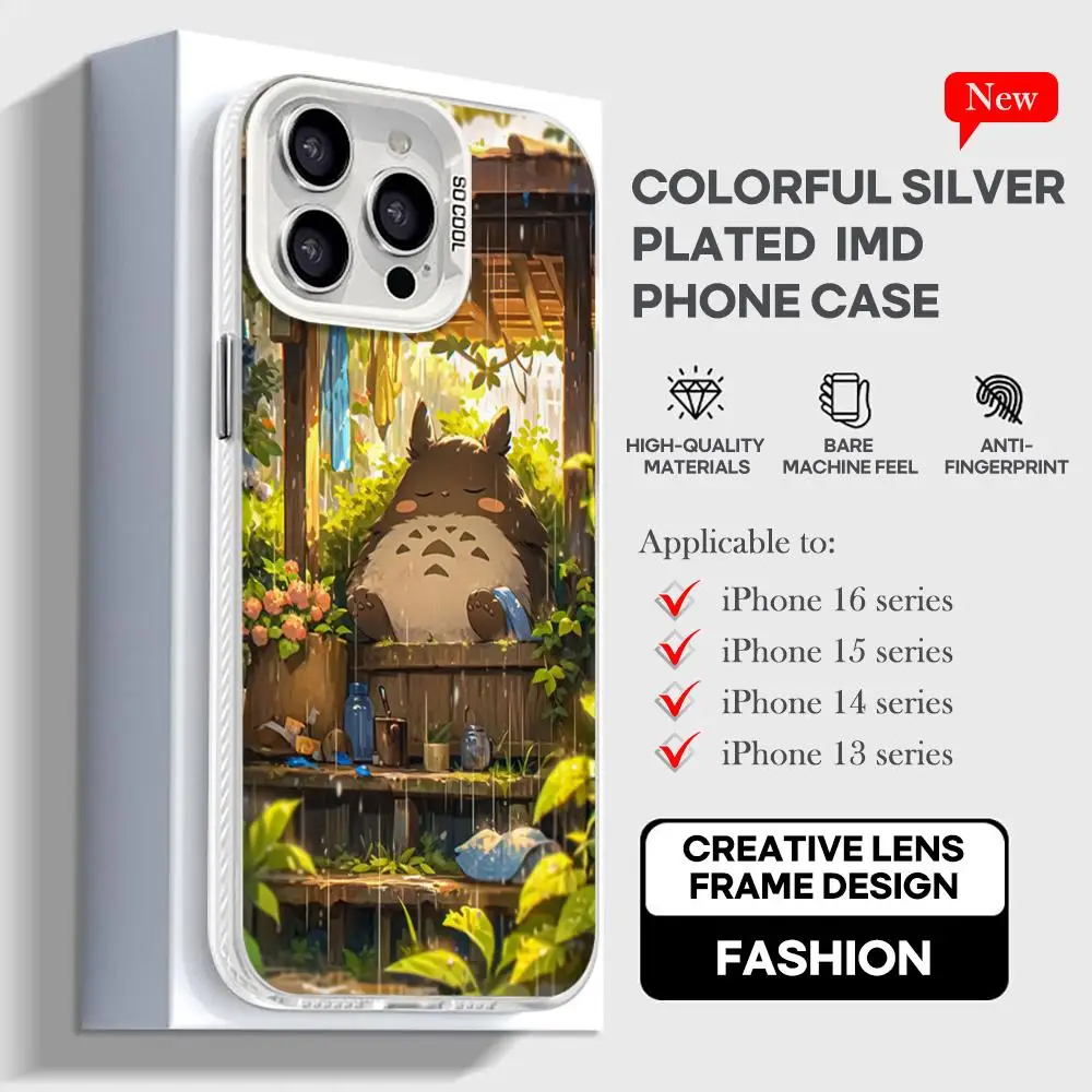 Lovely T-TOTORO cute Phone Case White IMD Colorful Phone CaseSilver Suitable for iPhone 16 15 14 13 12 11 XS Pro Max