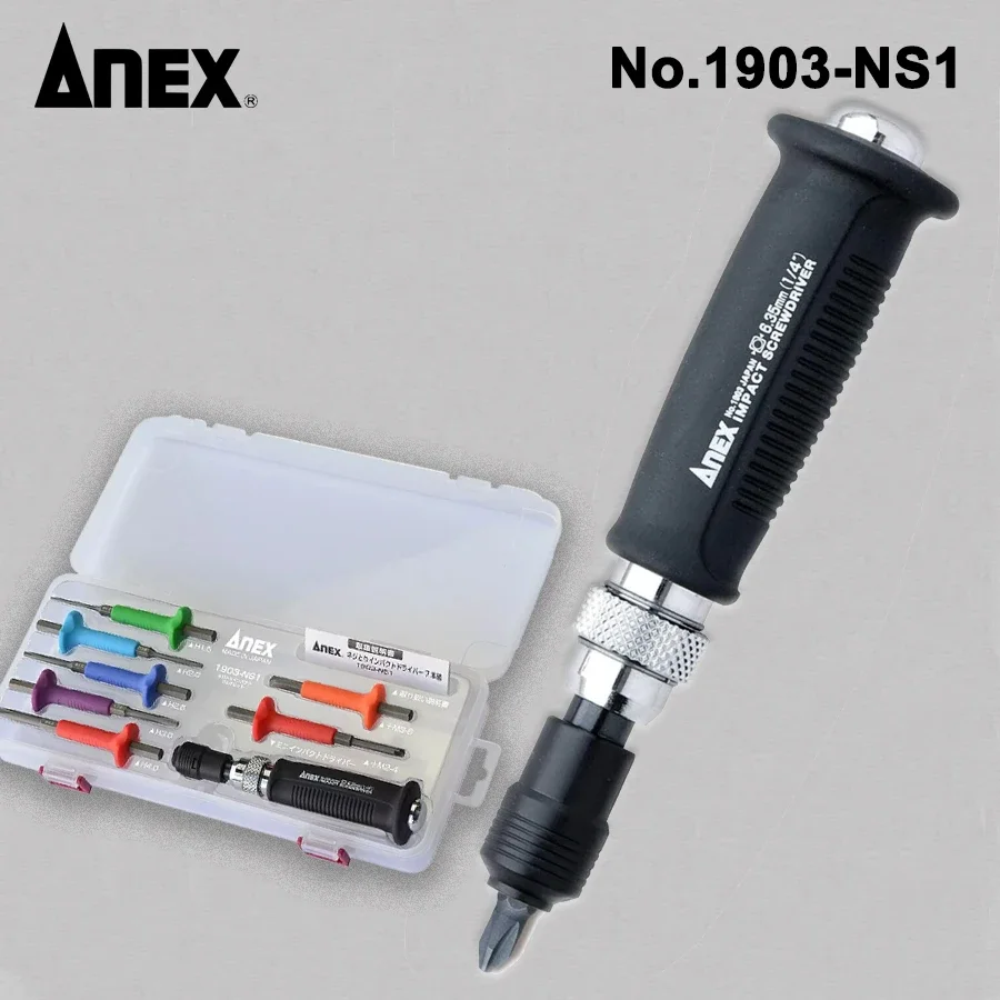 ANEX 7PCS Slim Removal Impact Screwdriver Set with bit Set Household Impact Driver Made in Japan No.1903-NS1