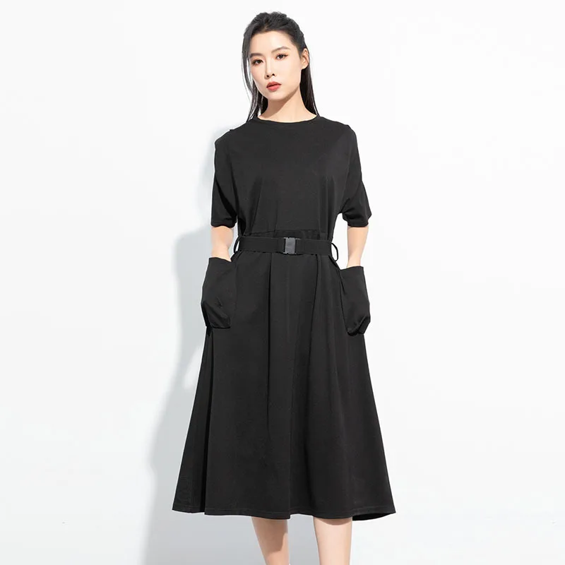 

SuperAen 2024 Summer New High Waist High Quality Short Sleeve Dress Casual Loose Long Elegant Dress