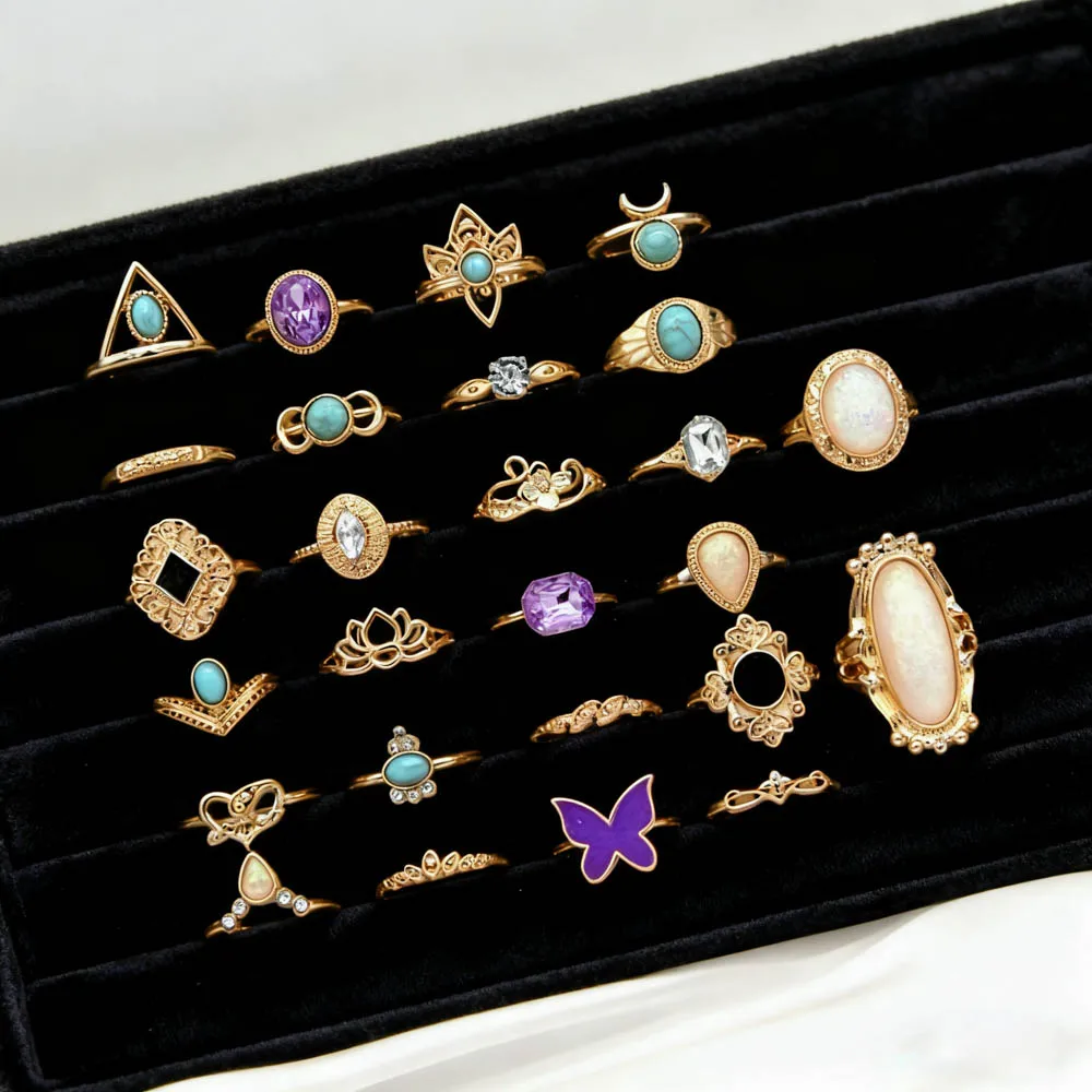 20/30 قطعة/الوحدة سحر الموضة بوهيميا الفاخرة الحجر الطبيعي أصابع خواتم للنساء مزيج نمط خمر مجوهرات اكسسوارات هدية حفلة