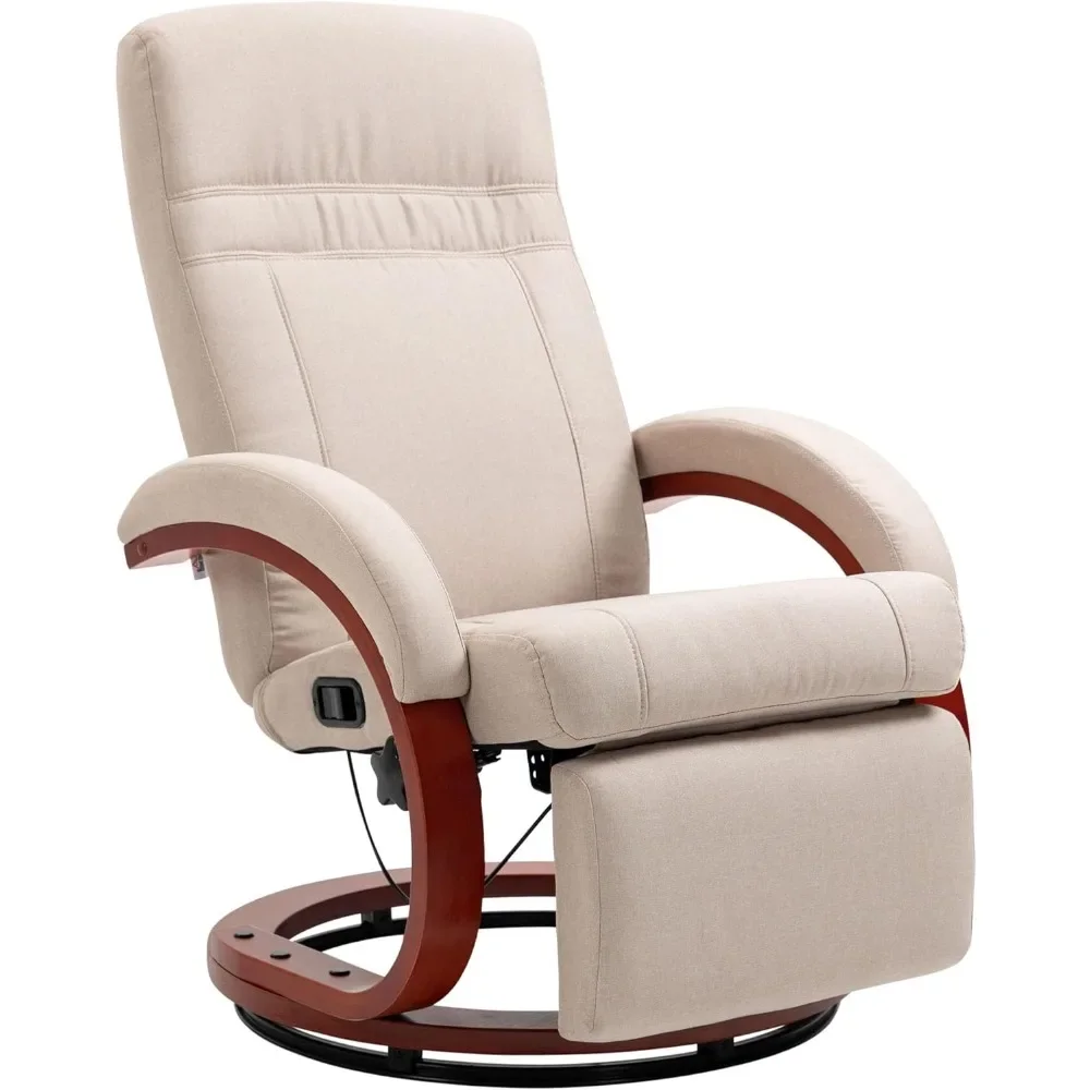 Manual Recliner Chair for Adults, Adjustable Swivel Recliner with Footrest, Padded Arms and Wood Base for Living Room, Be