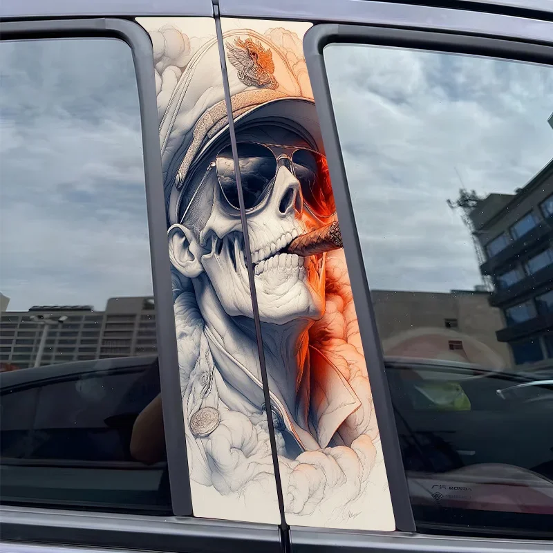 

2pcs skull, cigar, sunglasses Car Sticker B-Pillar DIY Middle Pillar Vinyl Decorative Car Accessories Sticker