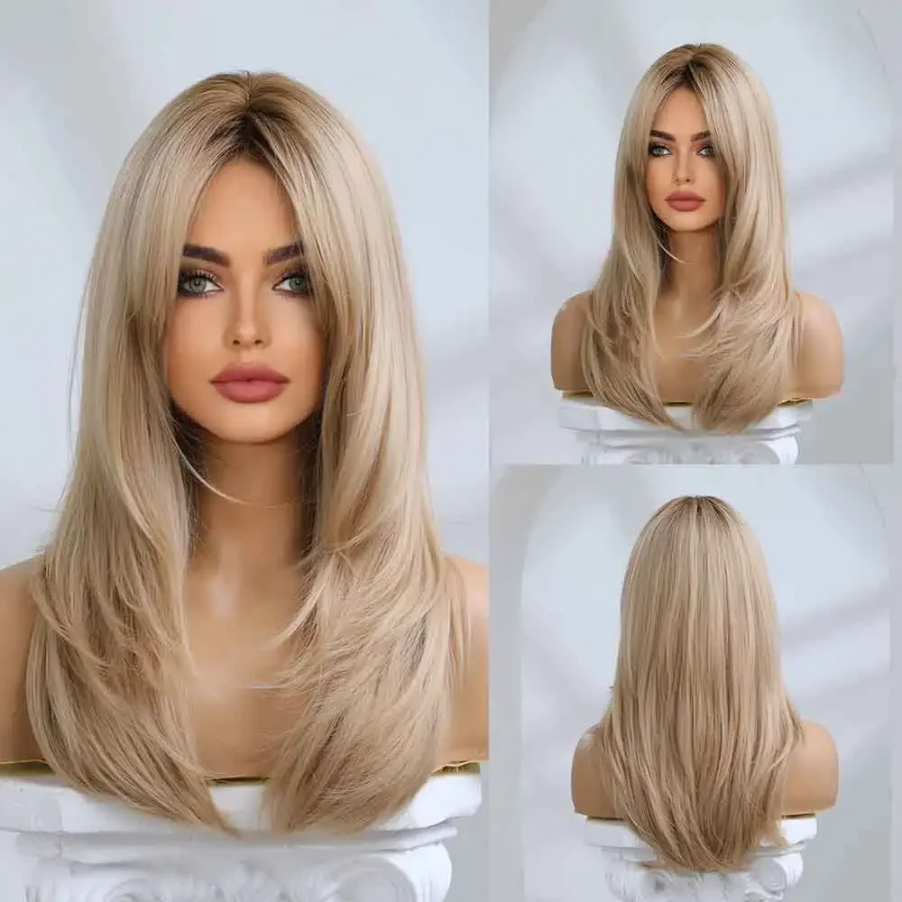 

Long Straight Brown Blonde Bob Synthetic for Women Lolita Party Natural High Temperature Wigs