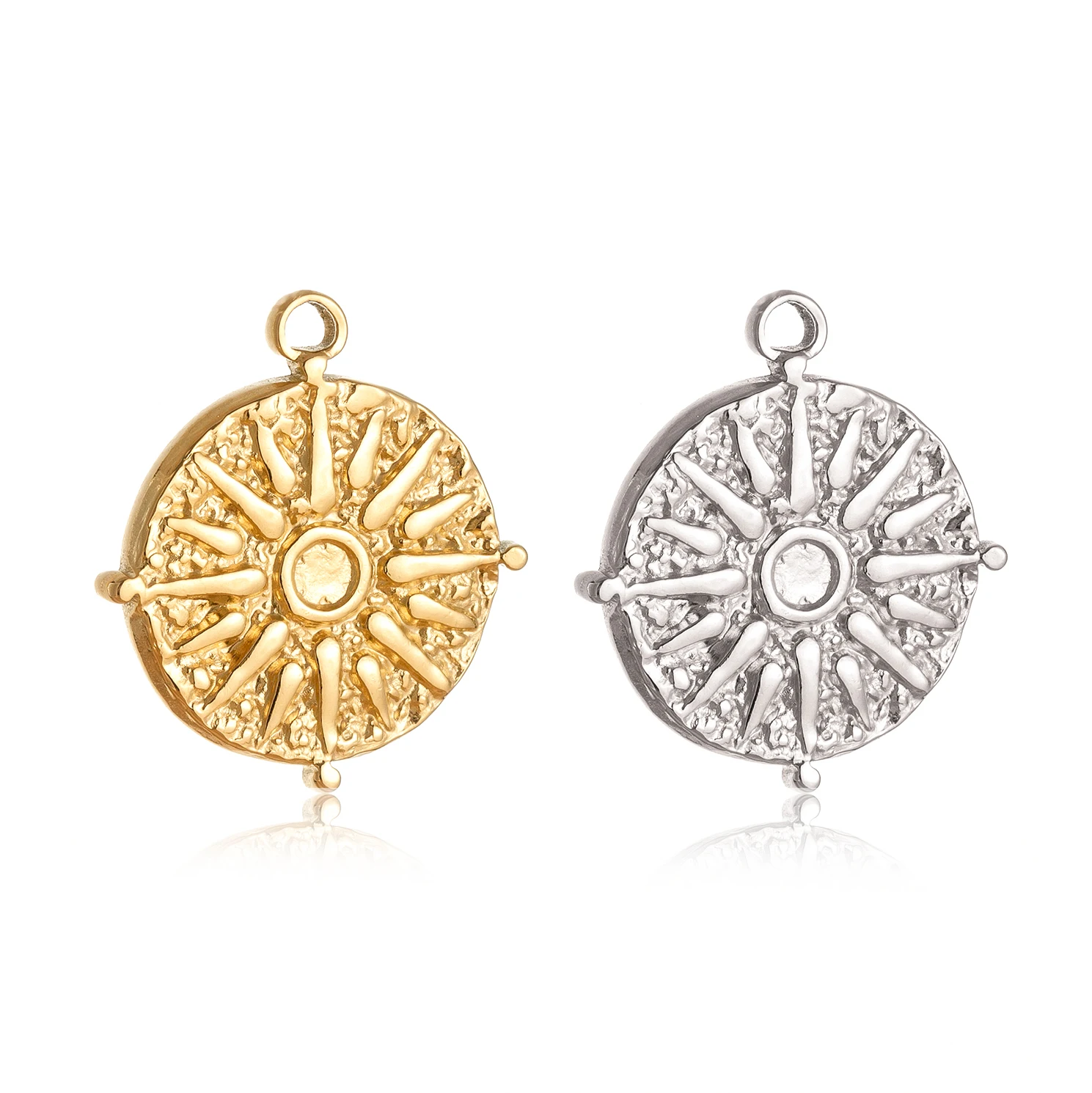 3pcs Stainless Steel 18K Gold PVD Plated Round Casting Accessories Sun Charm For DIY Necklace Earrings Pendant Jewelry Supplies