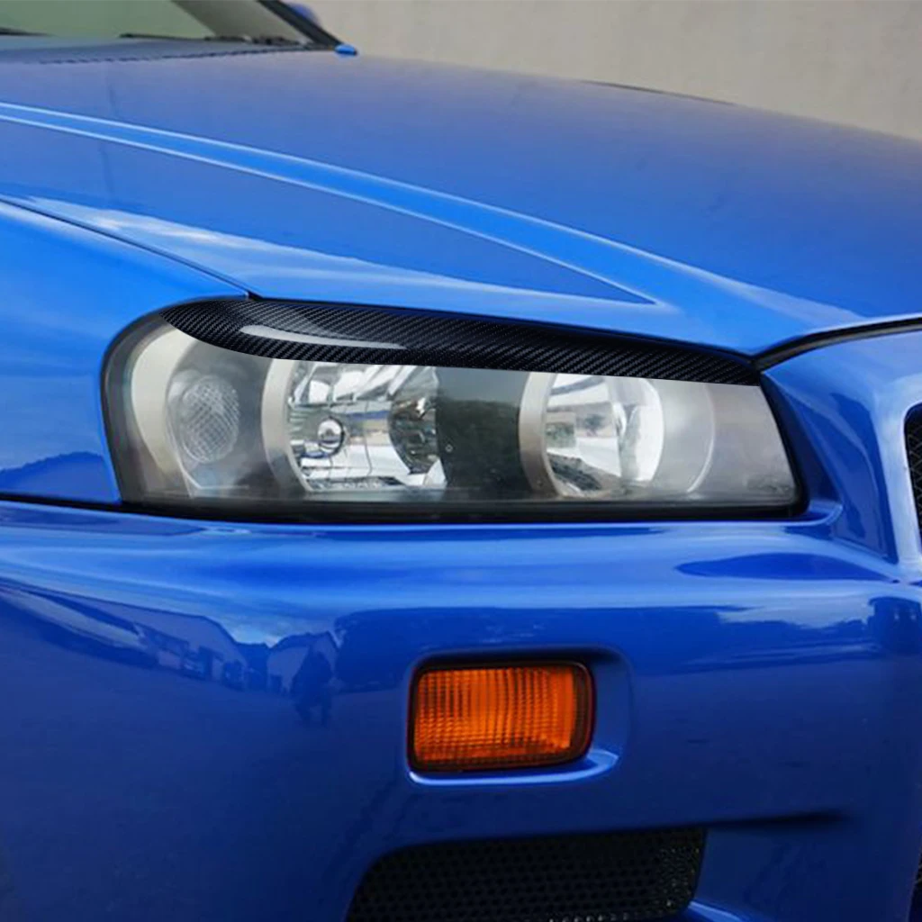 For Nissan GT-R GTR R34 Skyline 1999-2002 Real Dry Carbon Fiber Front Headlight Eyelid Eyebrow Cover Panel Trim Car Accessories