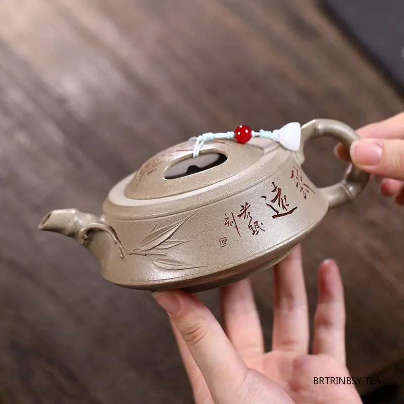 220ml Tradition Yixing Purple Clay Teapots Handmade Bamboo Leaf Tea Pot Raw Ore White Duan Mud Kettle Chinese Zisha Tea Set