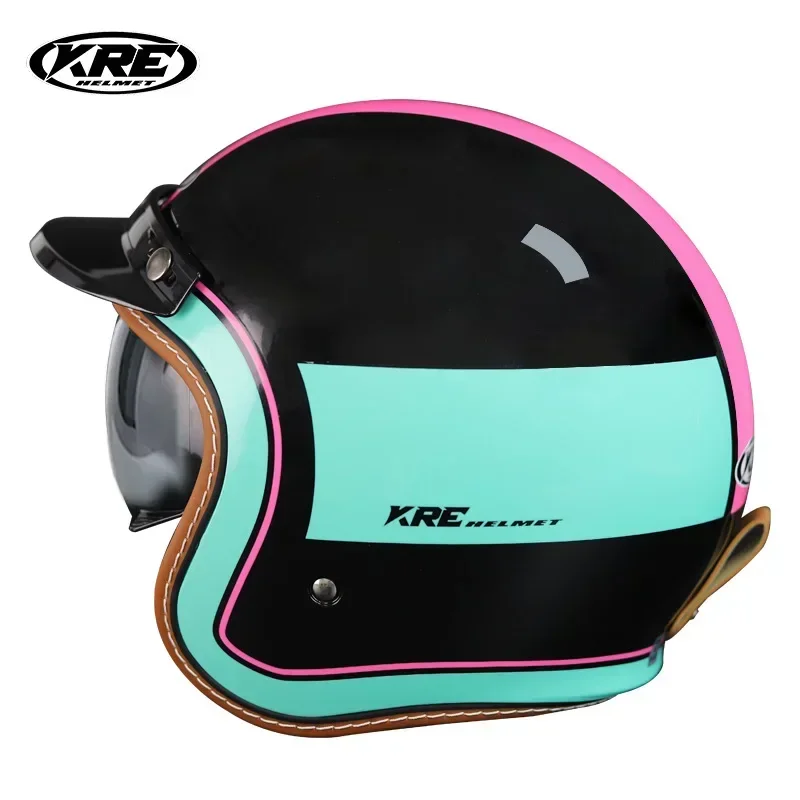 KPE Vintage Open Face Motorcycle Helmet Men Women Glass Fiber Reinforced Plastics Scooter Helmet Casco Moto DOT Certification