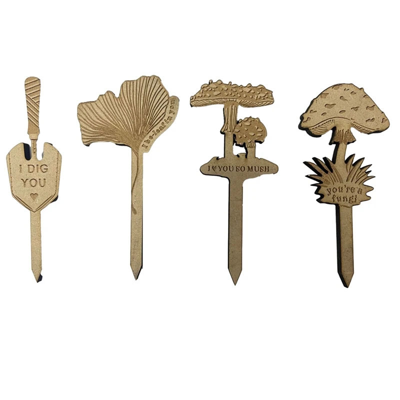 木の木のピッキングラベルキット、植物タグ、キノコの木、庭の鉢植え、4個