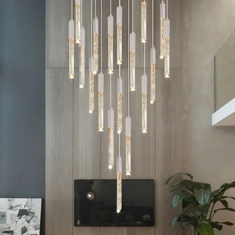 Modern Led Staircase Chandelier Crystal Hanging Light Chrome Gold Long Lamp Living Room Villa Hall Indoor Decor  pendant lights