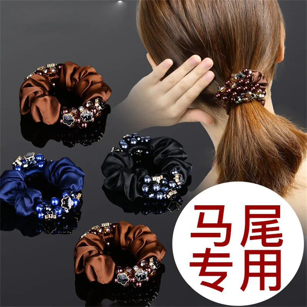 Fashion Pearls Beaded Hair Scrunchies Ponytail Hair Tie Sweet Pearl Elastic Hair Bands Pearl Flower Hair Rope Hair Accessories