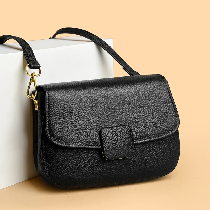

100% Genuine Leather Women Messenger Bag Luxury High Quality Solid color Cow Leather handbag Female Shoulder Crossbody Bags