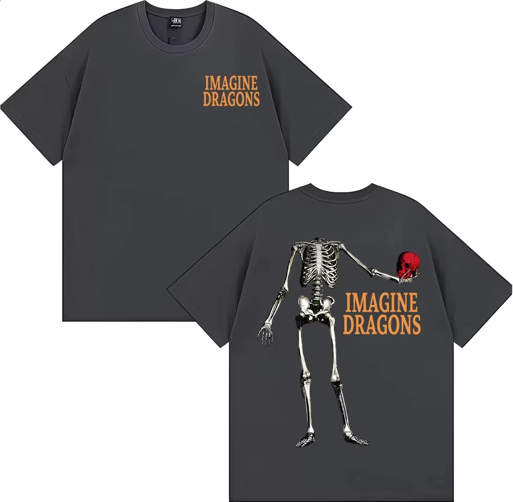 Ropa de hombre, camisetas Harajuku High Street, camiseta con gráfico de calavera Imagine Dragons World Tour, camiseta informal holgada de gran tamaño para hombre