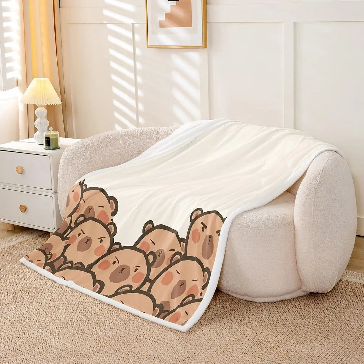 Cute Capybara Fleece Blanket for Travel,Cartoon Pet Rodents Sherpa Blanket Lovely Wild Animals Print Fuzzy Plush cartoon animals