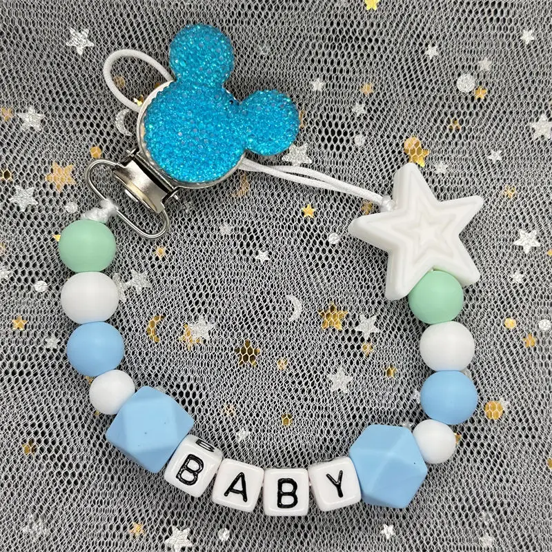 2024 Baby Teether Handmade Personalized Name Pacifier Clips Holder Chains Silicone Pacifier Chain Clips Baby Teething Chain Gift