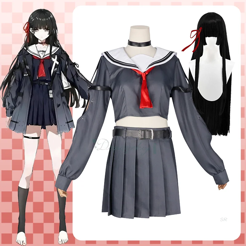 

Wuthering Waves Game Chisa Cosplay Full Set JK Uniform Sailor Suit with Wig for Women Girls Halloween Party Carnival