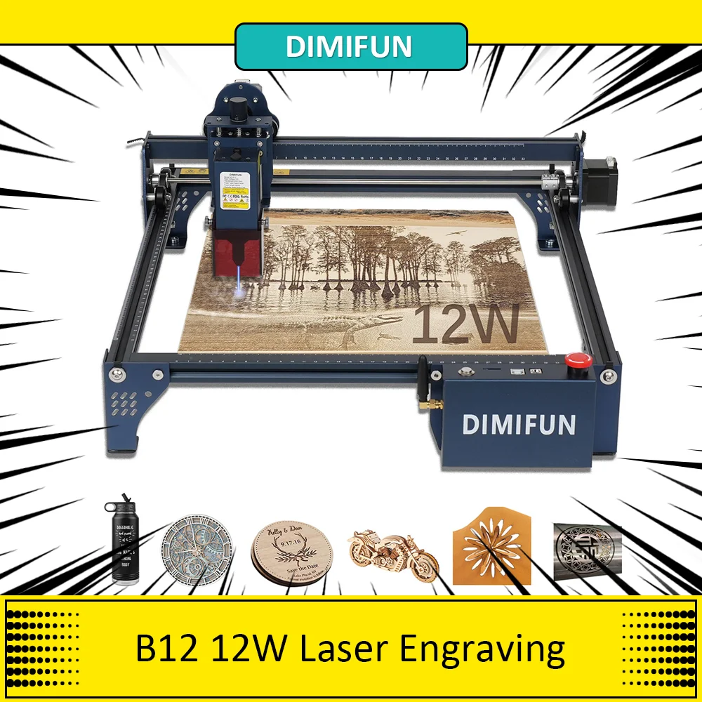 DIMIFUN DM6 B12 12W Laser Engraving Machine, Eye Protection, 0.01mm Accuracy, 0.06mm Spot, 12000mm/min Speed, 330*330mm