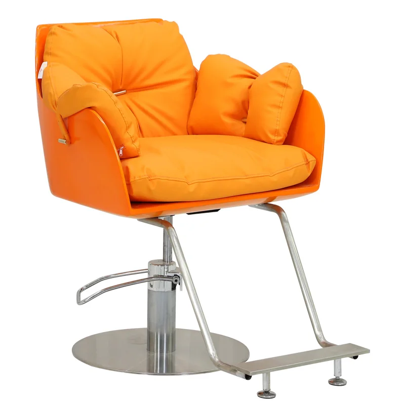 Luxury Round Base Orange Leather Salon Shaving Chair Small Barbershop Furniture Hairdressing Styling Chair for Women