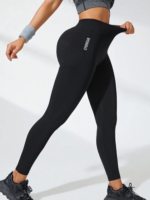 Damskie legginsy do jogi z wysokim stanem, odzież gimnastyczna z literami, bezszwowe, bardzo rozciągliwe, podnoszące pośladki, oddychające spodnie sportowe dla kobiet
