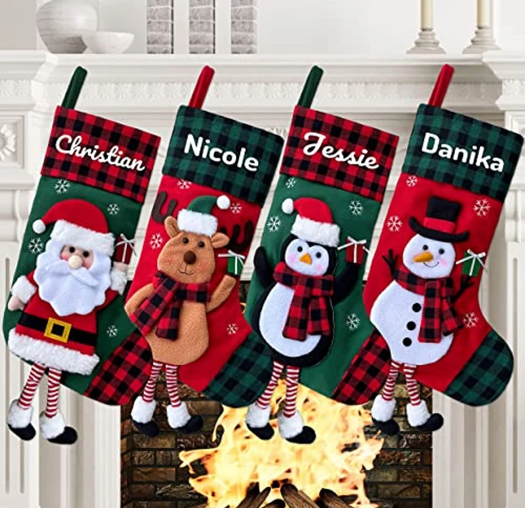 Personalised Christmas Stocking Traditional Santa Snowman Reindeer Penguin Custom Name Xmas Gift Bag Customized Stockings