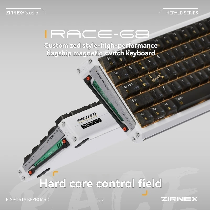 

RACE68 Проводная клавиатура с магнитным переключателем, индивидуальная RGB алюминиевая проводная одномодовая эргономичная клавиатура, игровые механические клавиатуры