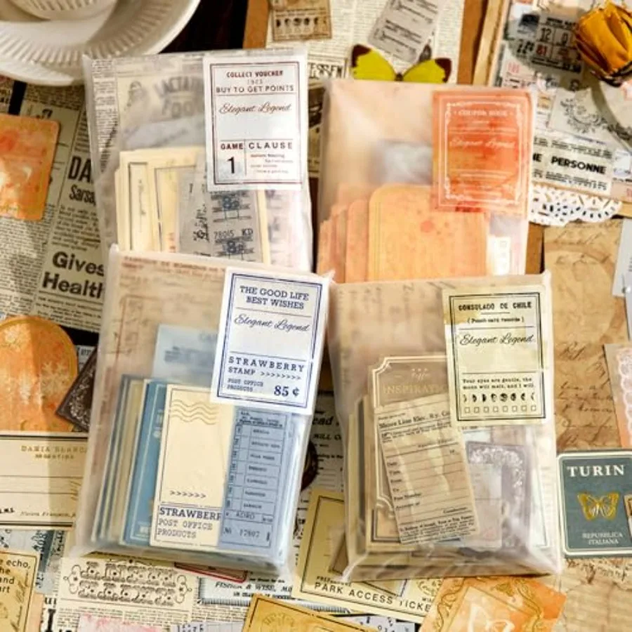 

400Pcs Vintage Scrapbook Paper and Journaling Stickers Set, Mix Sizes Antique Single Side Printed Craft Paper for DIY Card Maki