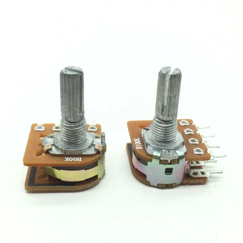 1pcs，Single loop rotary potentiometer，RK16，B50K B100K，8Pin，Axis length 20mm, axis diameter 6mm，Audio Volume Knob