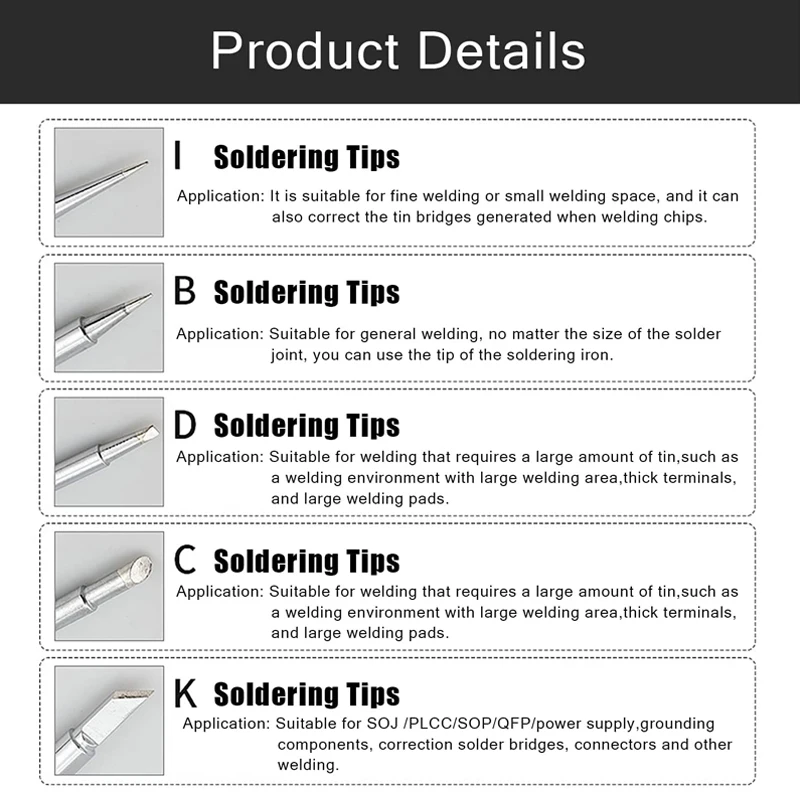 Puntas de soldador de cobre 900M-T I + B + K + 2.4D + 3C, cabeza de boquilla de soldador eléctrico, puntas de soldadura sin plomo, 5 piezas