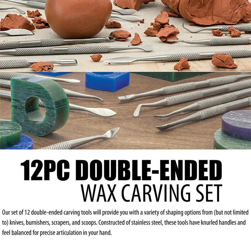 12 Pcs Wax Carvers Set Double Ended Wax Modeling Sculpting Tools Picks Polymer Pottery Clay Carving Tool