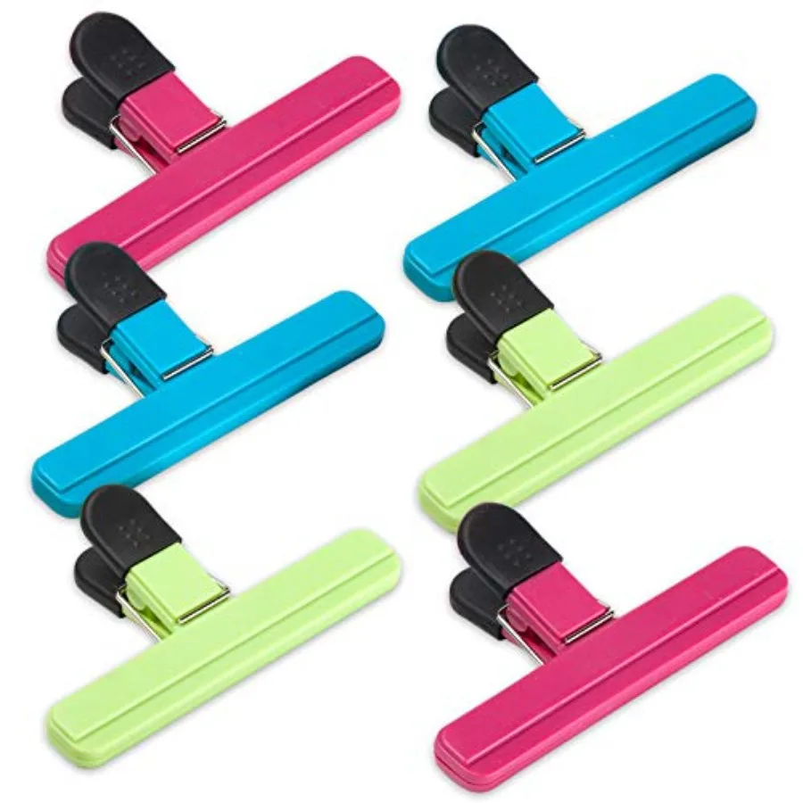6 Pack Chip Bag Clips, 6 Inch Large Size Assorted Colors Foods Snacks Bag Paper Clips, Plastic Wide Open Heavy Duty Seal Grips