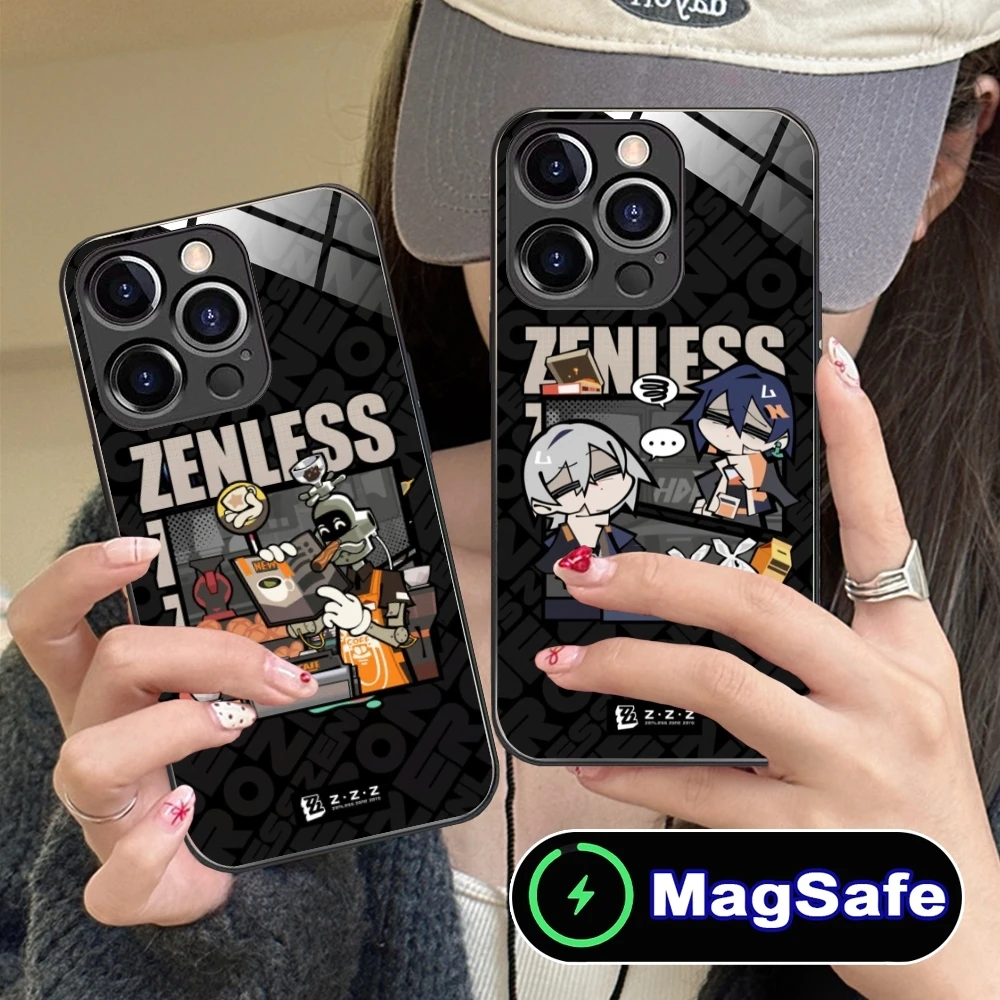 Zenless Zone Zero Colour Mobile Cell Phone Case for iPhone 16 15 14 13 12 11 Pro Max Plus Mini MagSafe Wireless Charging Glass C