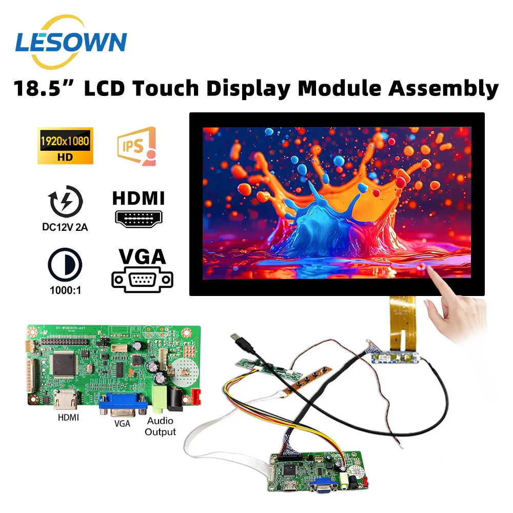 LESOWN 18.5 Inch Additional Display Module 1000:1 IPS with HDMI VGA Touchscreen External Monitor Module for Raspberry Pi PC TV