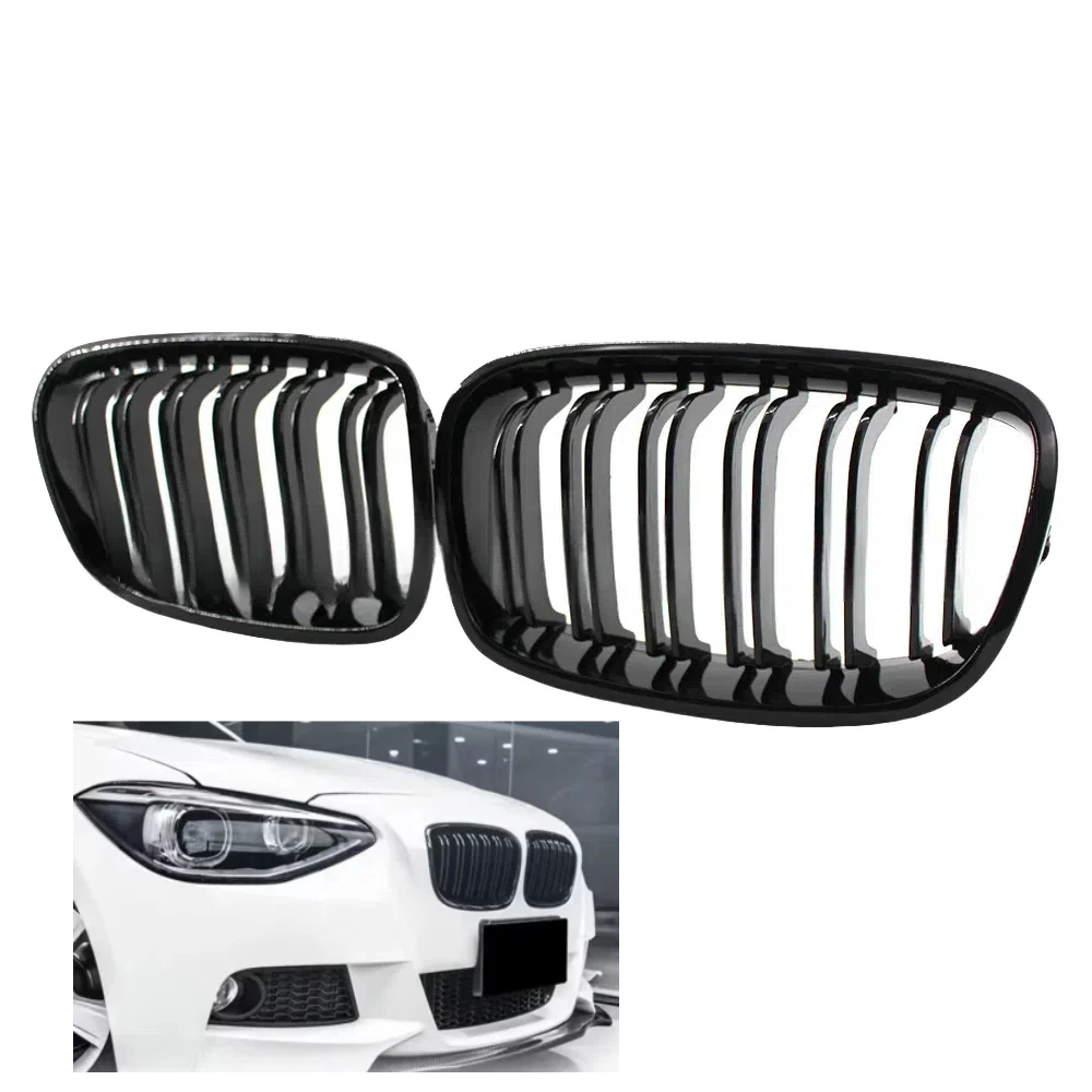 

For BMW 1-Series F20 F21 125I 118I 116I 125B 2011-2014 Front Bumper Kidney Gloss Black Double Line Grille Hood Grills ABS