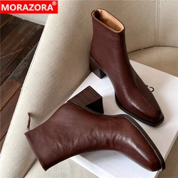 MORAZORA 2025 Nuovi stivali in vera pelle da donna con cerniera nero marrone autunno inverno stivaletti calzature da donna retrò