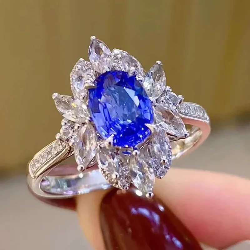 Deep Treasure Blue Zircon Ring Fashionable, Elegant, High End Women's Luxury Pointed Inlaid Cubic Zircon Jewelry Accessories