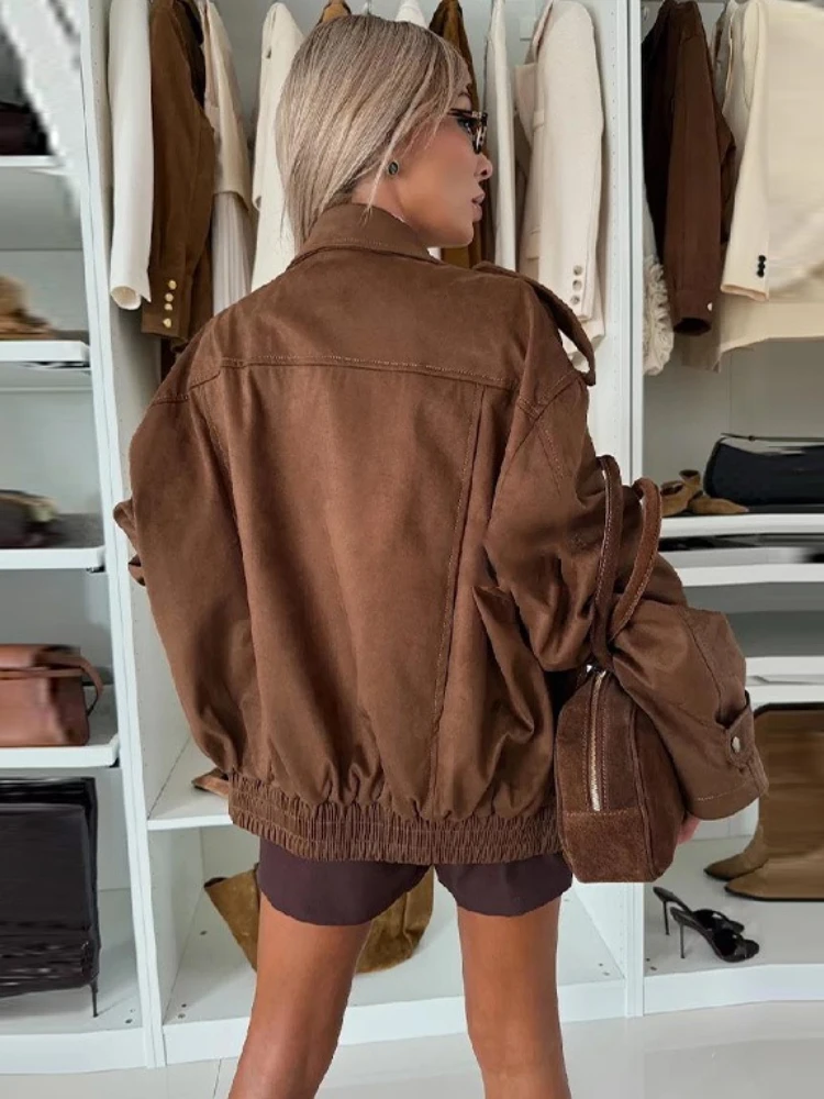 Tossy Vintage Zipper Lapel Short Jacket Coat Loose Fashion Long Sleeve Commute Solid Outwear Autumn New Women's Jackets Coat