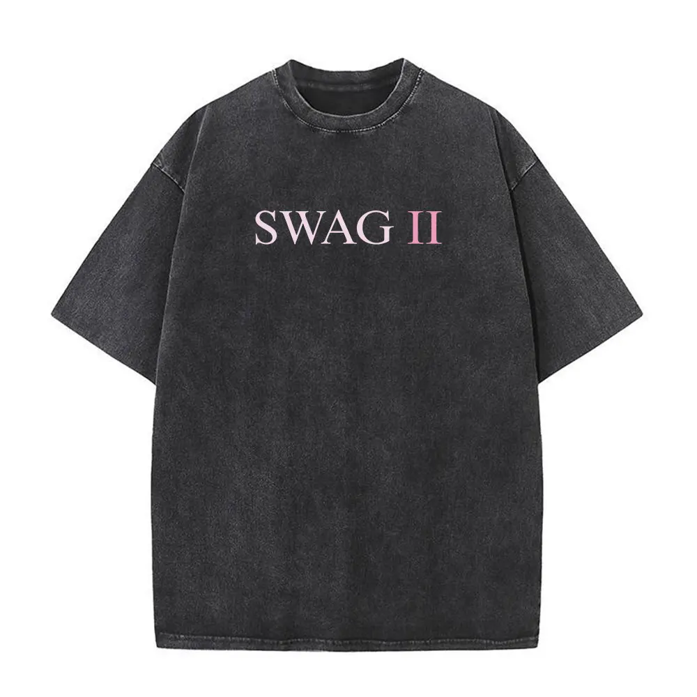 

Justin Bieber SWAG II Album Logo T-shirt Men's Vintage Washed Fashion T-shirts Casual Cotton Short Sleeves Oversized T Shirts