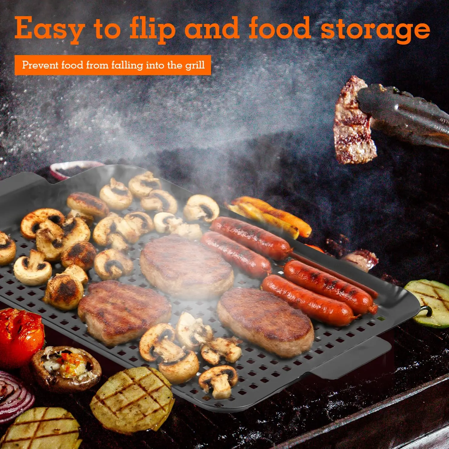 2PCS Grill Pan, Grill Topper for Outdoor Grill, Non-stick Enamel Coating Grill Topper Suitable for Camping, Picnic, Party view 6