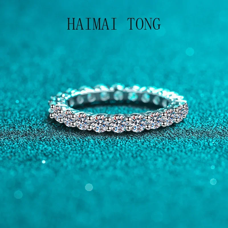 

HAIMATONG PT950 Platinum Handmade Factory толкает прямою линией колец с полными кругами кольца из муассанита.