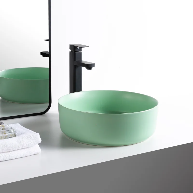 Matte cyan modern style durable building bathroom sink ceramic basin bathroom wash basin