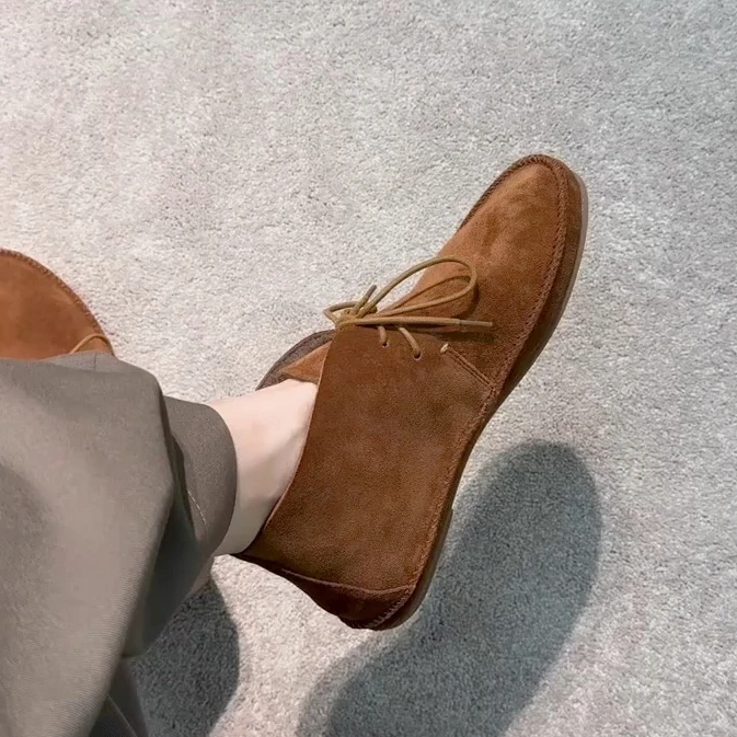 البني الجلد المدبوغ Chukka النساء الأحذية الدانتيل متابعة شيرلينغ اصطف حذاء من الجلد الدافئة أحذية كاجوال لخريف شتاء ارتداء اليومي والخارجية #2