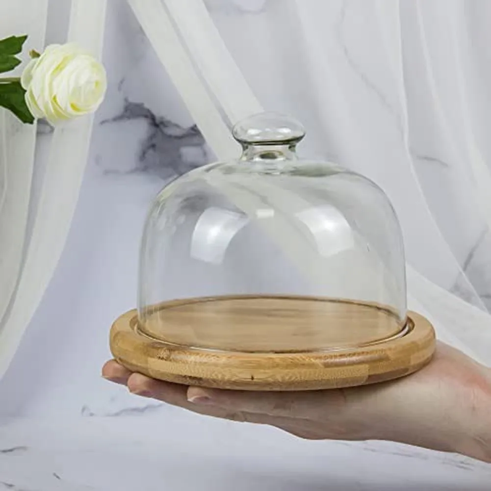 Pastry Display Base 20.5*15cm Cake Plate With Dome Classic Kitchen Decor Elegant Food Presentation Clear Glass Lid